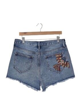 Driftwood Goldie Embroidered Bird Cut-off Denim Jean Shorts Womens 31 Button Fly